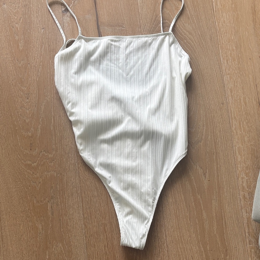 Classic Cream Ribbed One-Piece Swimsuit for women
